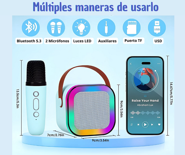 BOCINA KARAOKE CON 2 MICRÓFONOS
